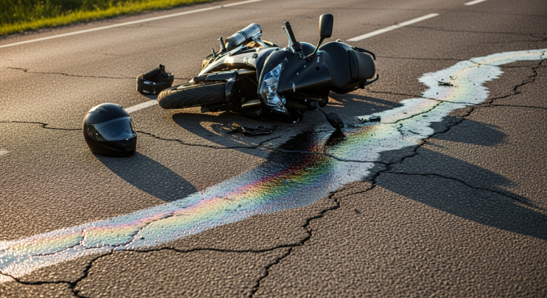 Caída de moto por mal estado de la vía o manchas de aceite.734Z