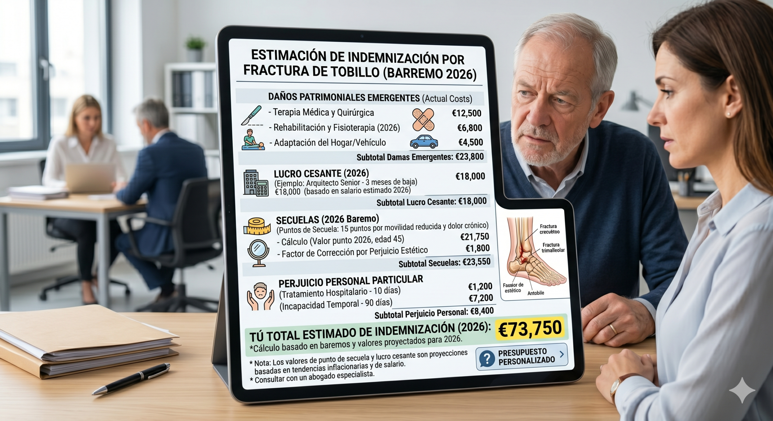Cuánto cobrarás por una fractura de tobillo tras un accidente de tráfico en 2026
